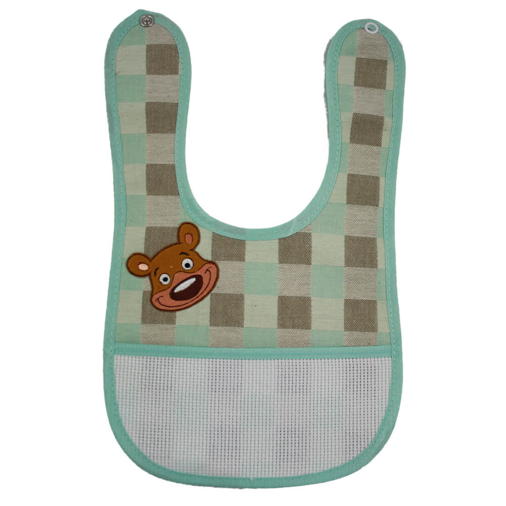 Bavetta FLIPPY in tessuto zephir cm.18x30 con bottone e tasca da ricamare+applicazione