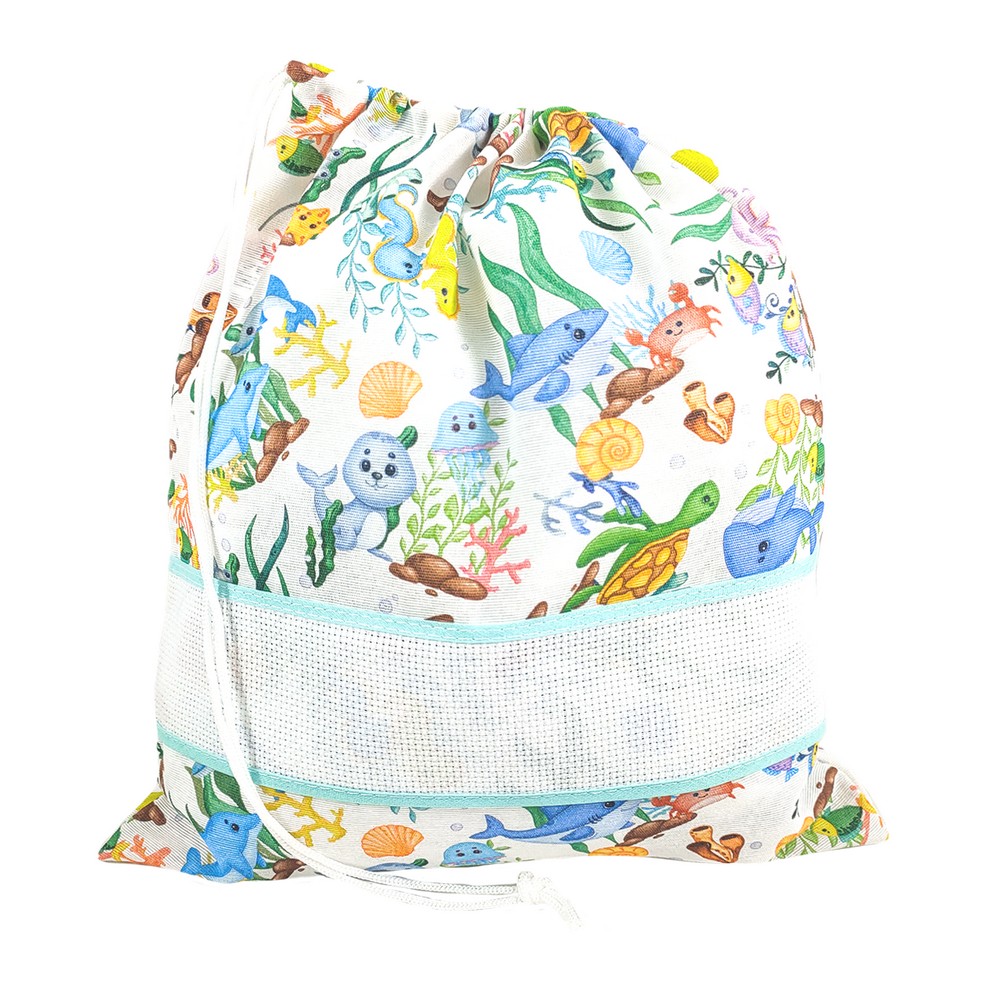 Sacchetto asilo SEBASTIAN cm.32x37 con banda in etamine da ricamare