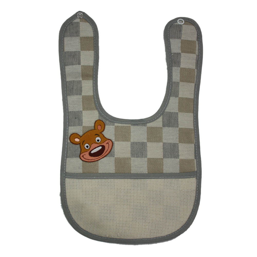 Bavetta FLIPPY in tessuto zephir cm.18x30 con bottone e tasca da ricamare+applicazione