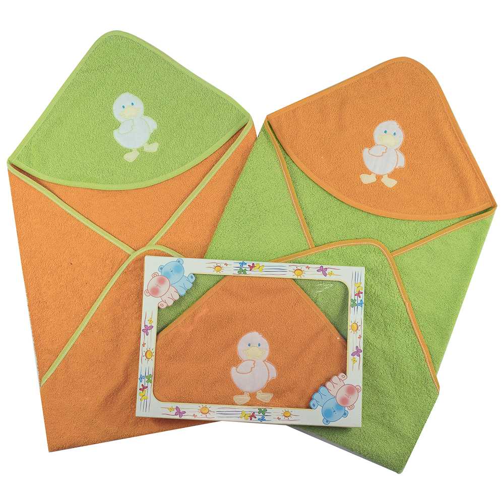 Accappatoio Neonato Triangolo DUCK con cappuccio ricamato - 75x75 cm