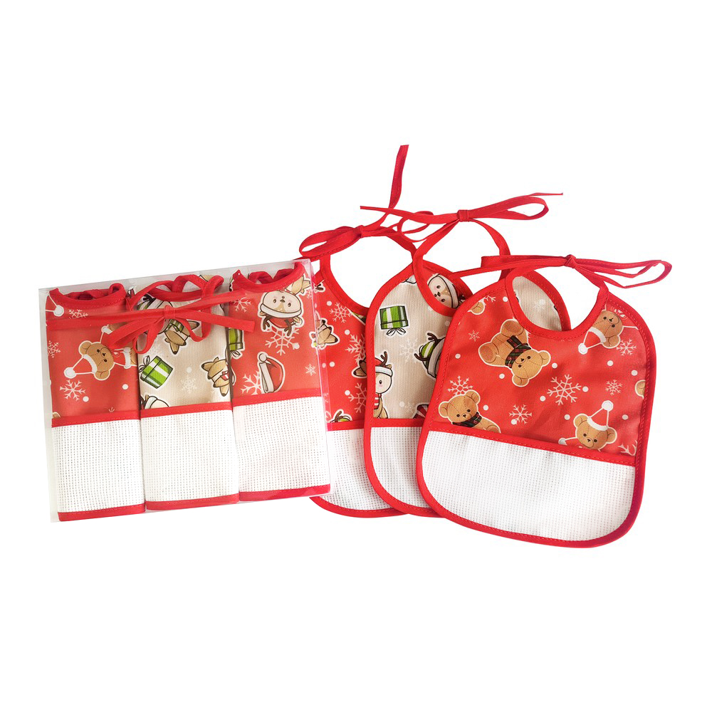 Confezione TRIS DANCER: 3 Bavette cm.16x20, con  tasca in etamine e con laccetti cm. 16x20 -