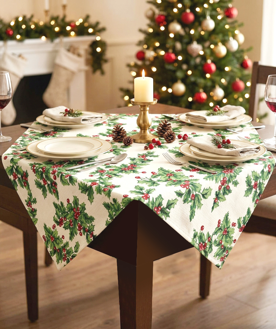 Centrotavola cm. 90X90 CHRISTMAS AGRIFOGLIO