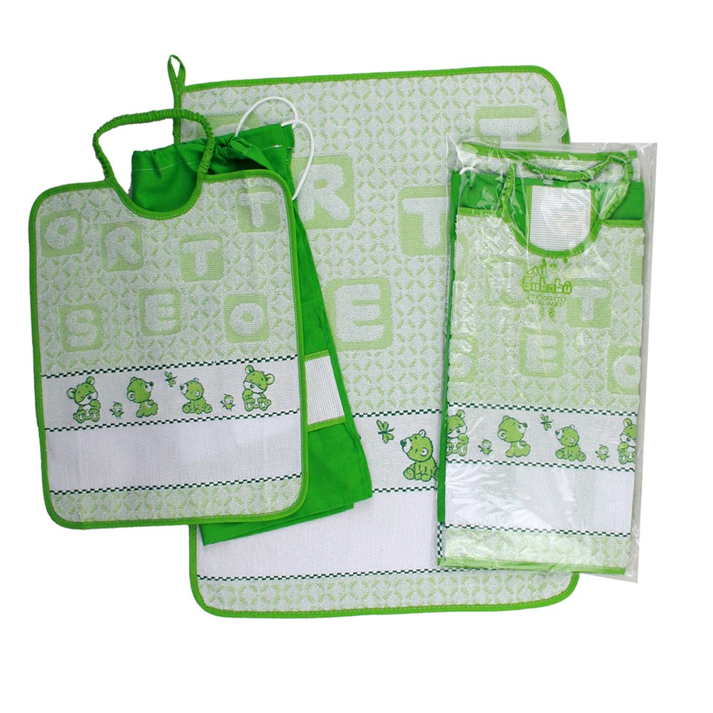 Completo 3 pz.ORSETTO:bavaglino cm. 28x33 con elastico +asciugamano cm.40x52 con banda da ricamare+sacchetto cm.34x38 da ricamare