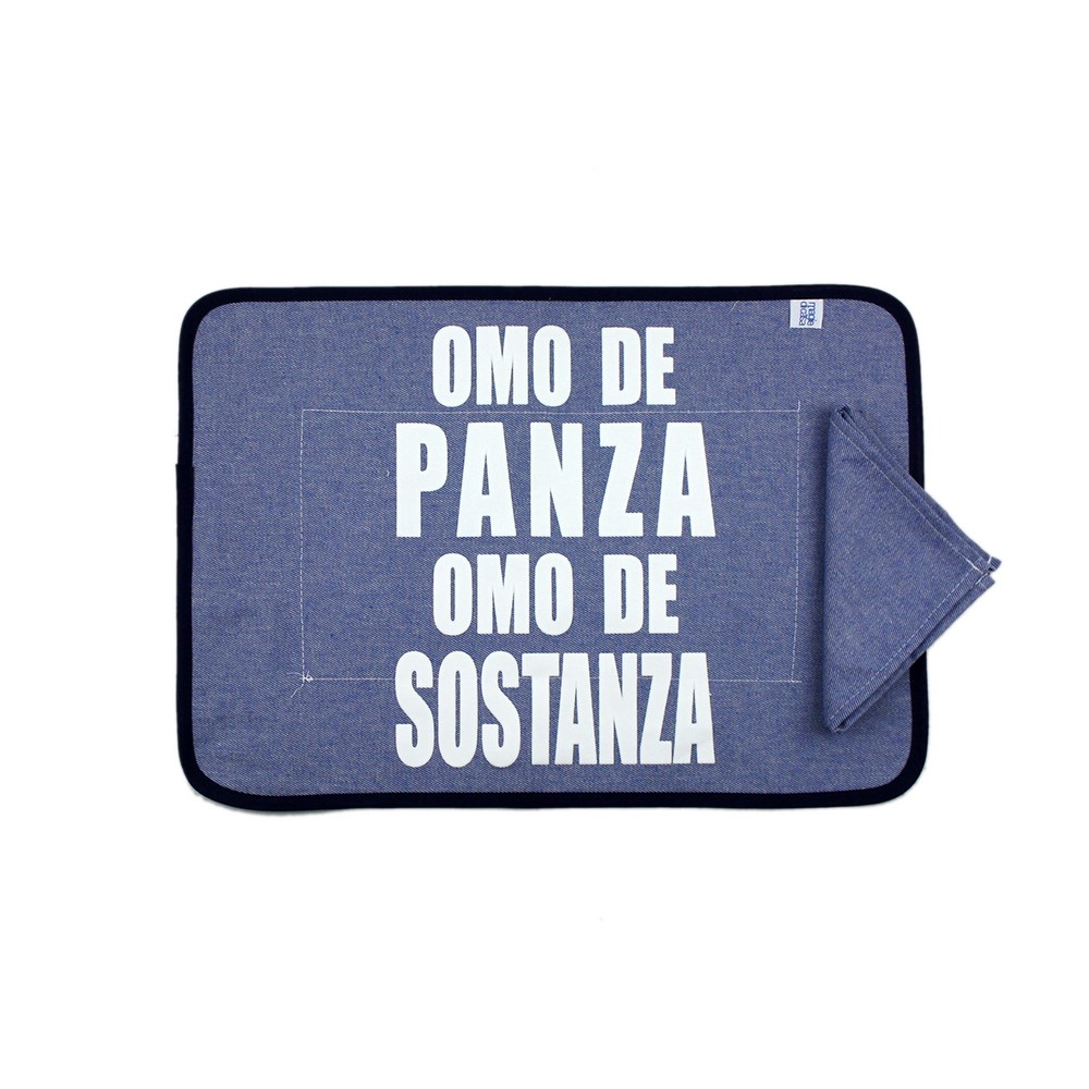 Set prima colazione JEANS: tovaglietta imbottita con TRANSFER spiritosi+tovagliolo