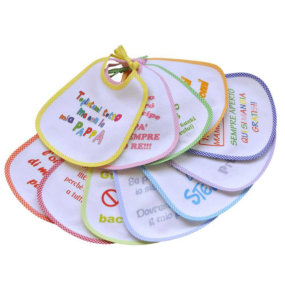 Bavaglino LE FRASI.. cm.20x24 con laccetti