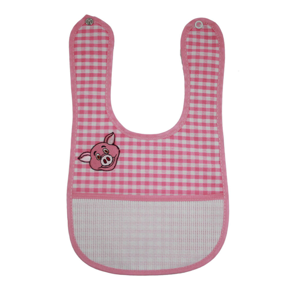 Bavetta FLIPPY in tessuto zephir cm.18x30 con bottone e tasca da ricamare+applicazione