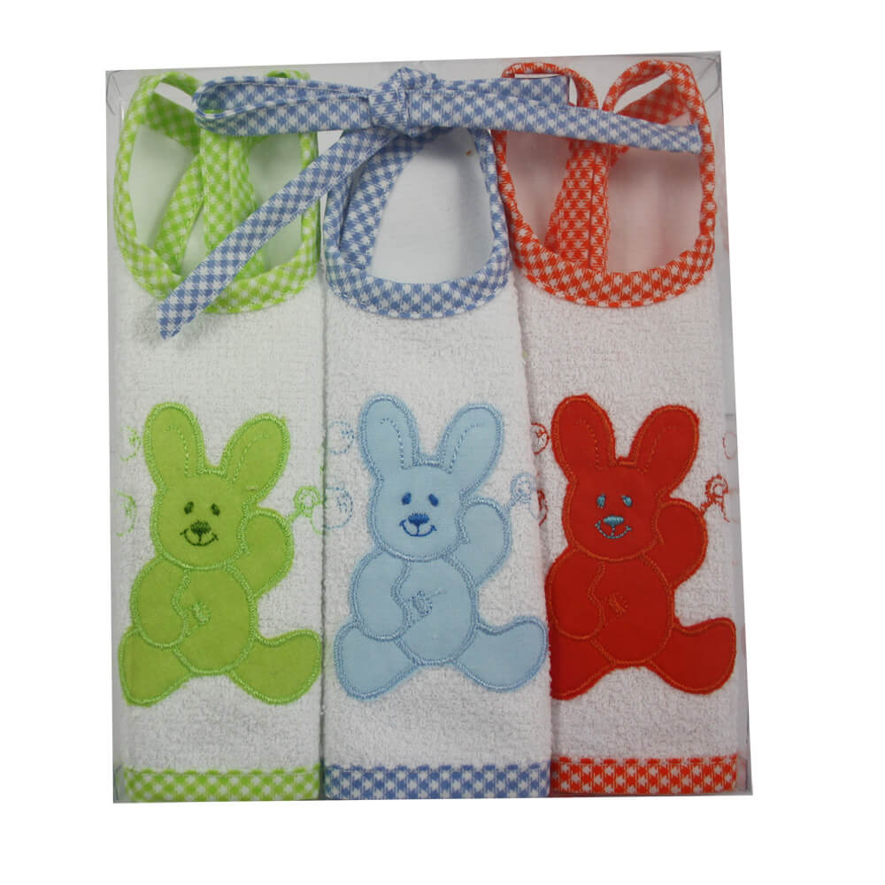 Tris bavette BUNNY cm.19x20 con laccetti ricamate