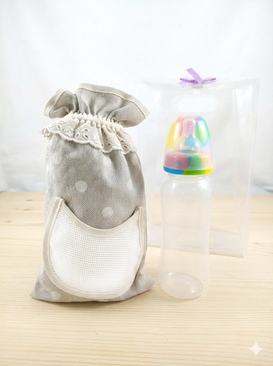 Portabiberon MIRO' con tasca in etamine da ricamare
