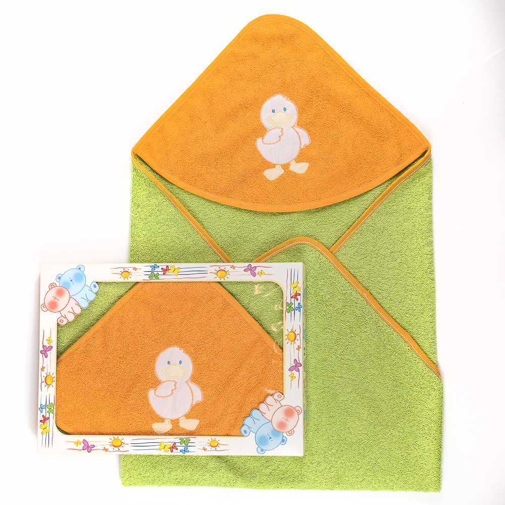 Accappatoio Neonato Triangolo DUCK con cappuccio ricamato - 75x75 cm