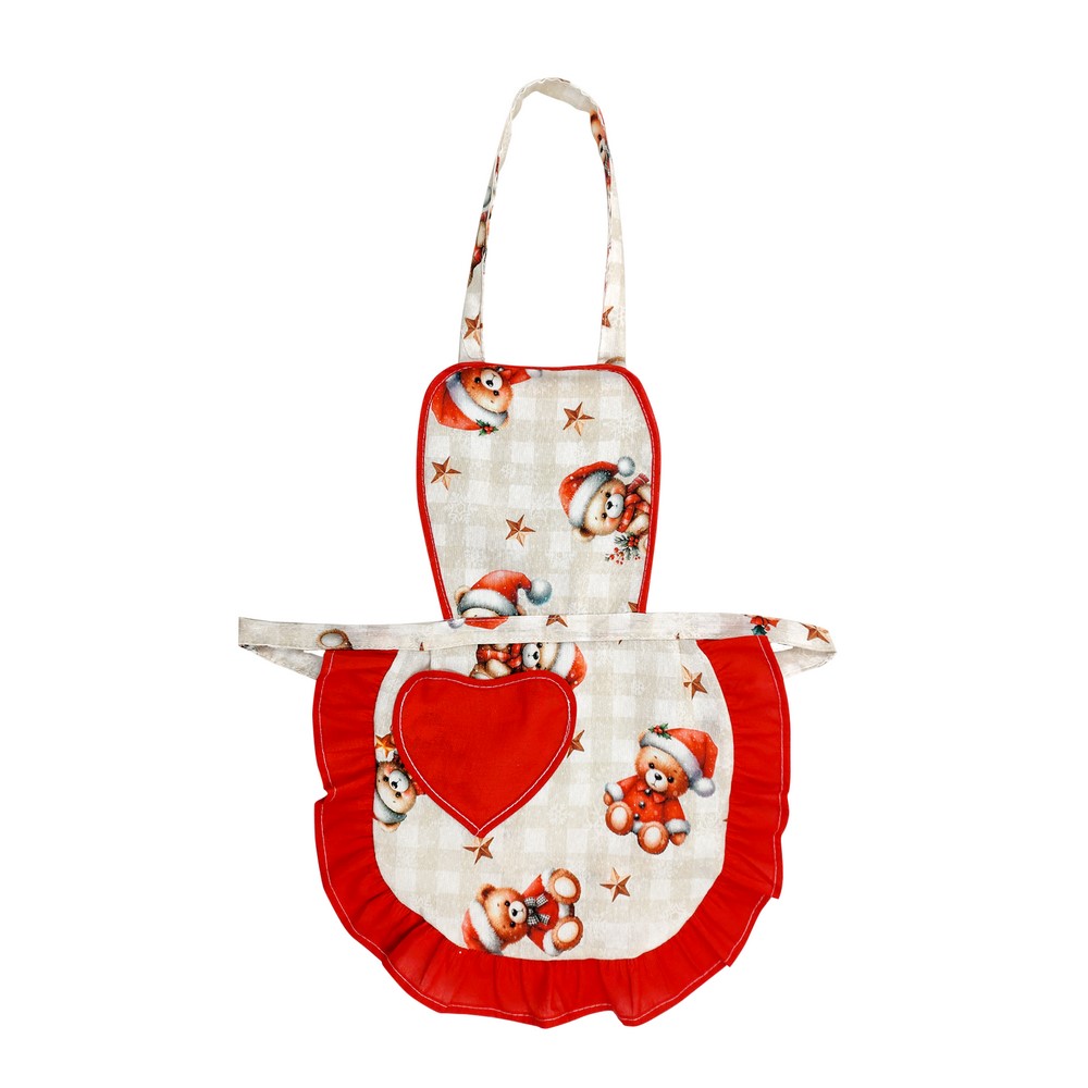 Grembiulino NATALINO cm.39x50 con pettorina e tasca a forma di cuore