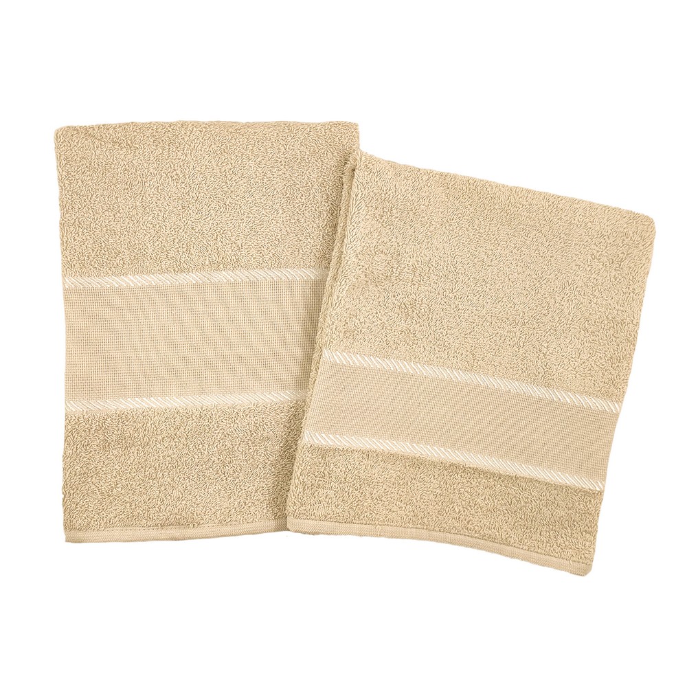 Coppietta spugna RICAMA TU:asciugamano+ospite con banda in etamine da ricamare