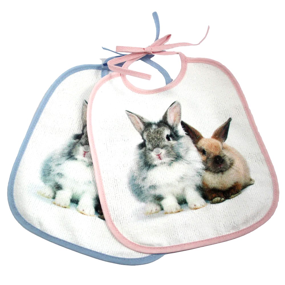 Confezione 2 bavaglini COCCOLOSO con laccetti cm.19x22 CON STAMPA FOTOGRAFICA