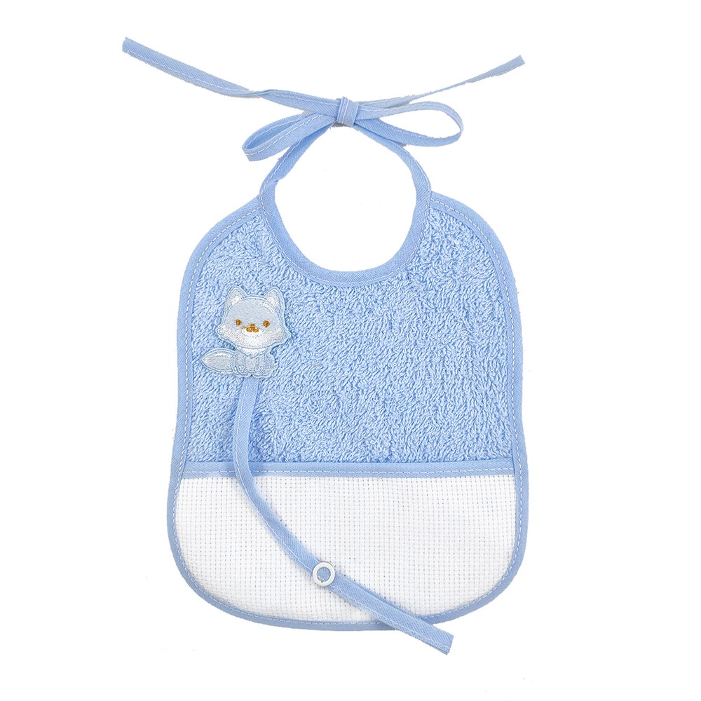 Bavetta FOX cm. 16x18 con portaciuccio e applicazione e tasca da ricamare