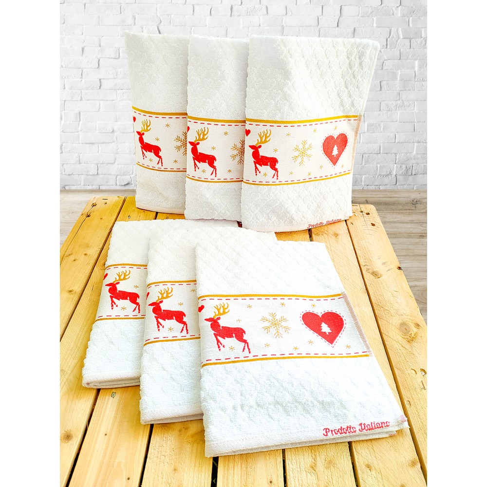 Strofinaccio  CERVI CON CUORE colore bianco