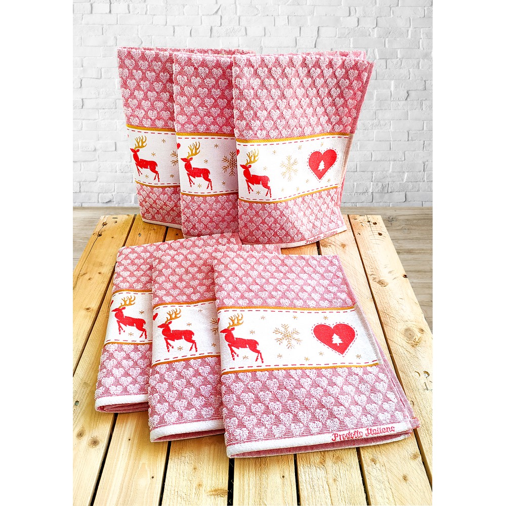 Strofinaccio  CERVI CON CUORE colore rosso