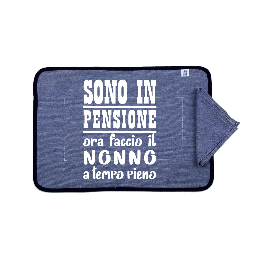 Set prima colazione JEANS: tovaglietta imbottita con TRANSFER spiritosi+tovagliolo