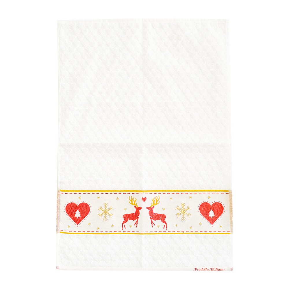 Strofinaccio  CERVI CON CUORE colore bianco