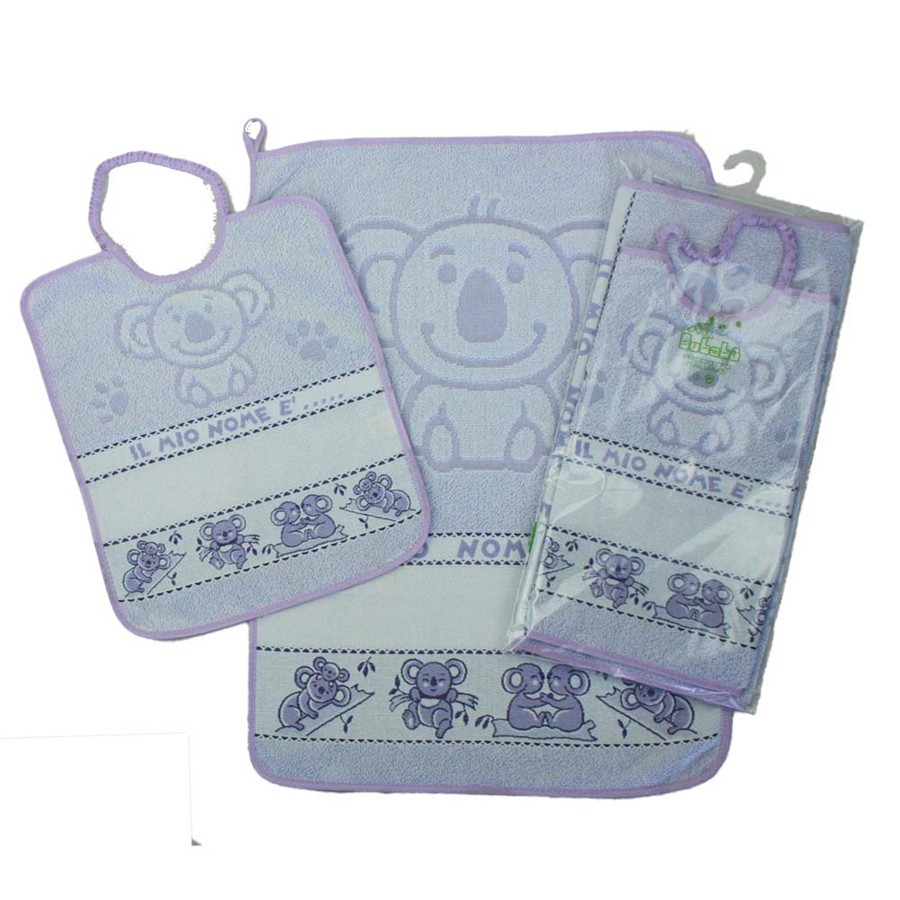 Completo 2 pezzi KOALA:asciugamano+bavetta con elastico