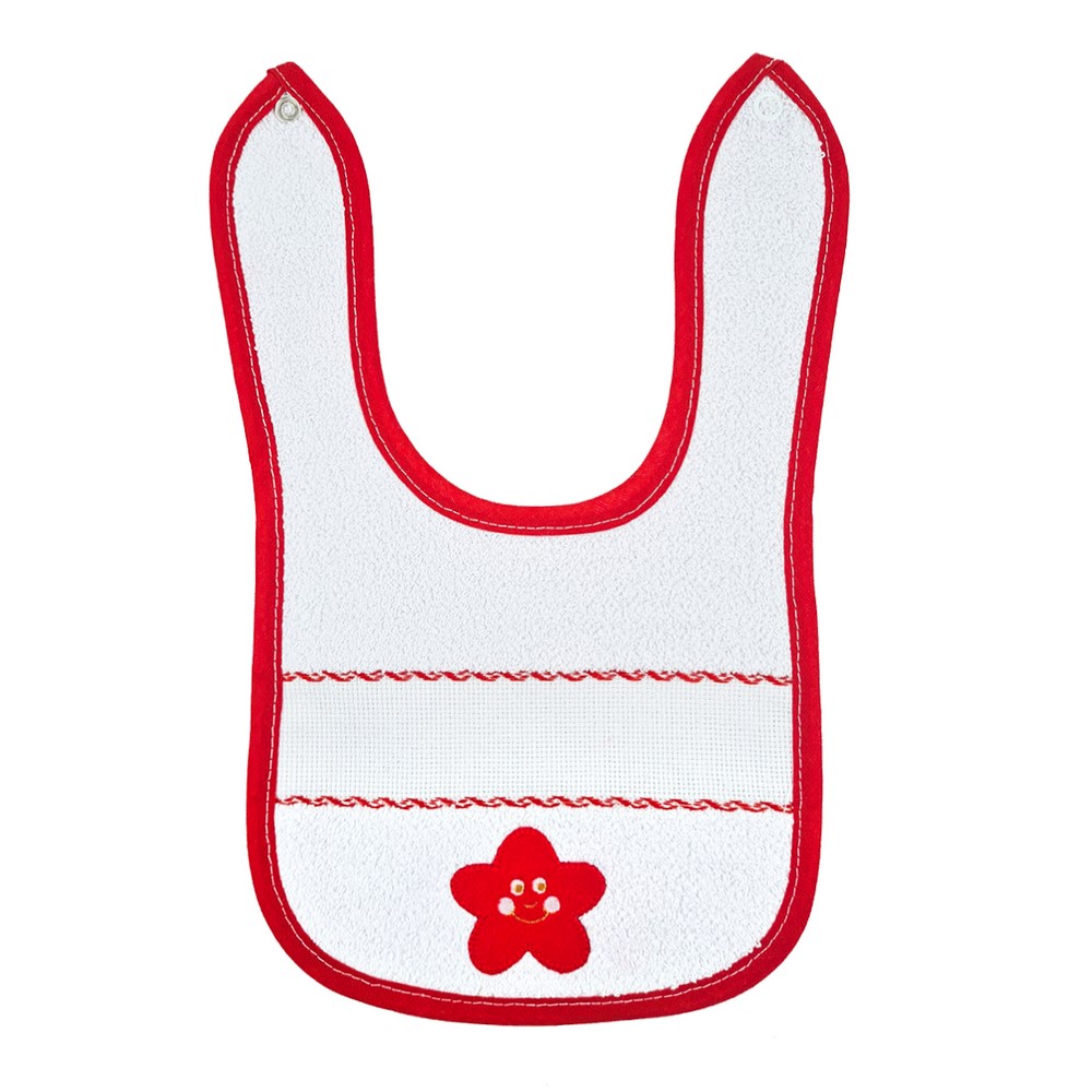 Bavetta AMILCARE  STAR  cm. 18x30 in spugna con fascia etamine, con bottone  e applicazione  