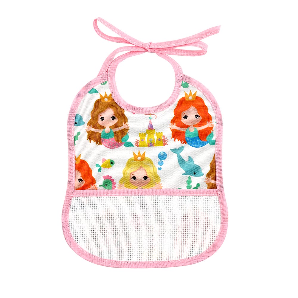 Bavetta URSULA cm.16x20 con laccetti e tasca da ricamare in tela stampata