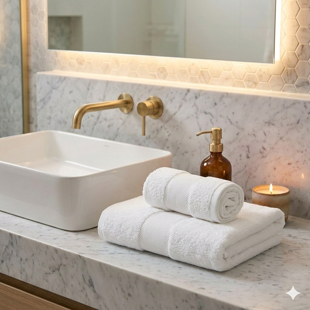 Coppietta spugna RICAMA TU:asciugamano+ospite con banda in etamine da ricamare