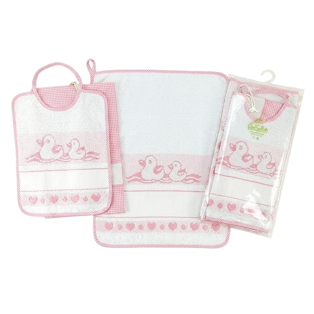 Completo 3 pz. PAPERA: bavaglino con elastico + salviettina in spugna + sacchetto con etamine