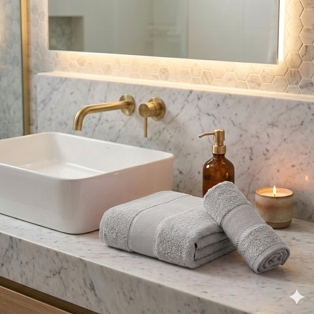 Coppietta spugna RICAMA TU:asciugamano+ospite con banda in etamine da ricamare