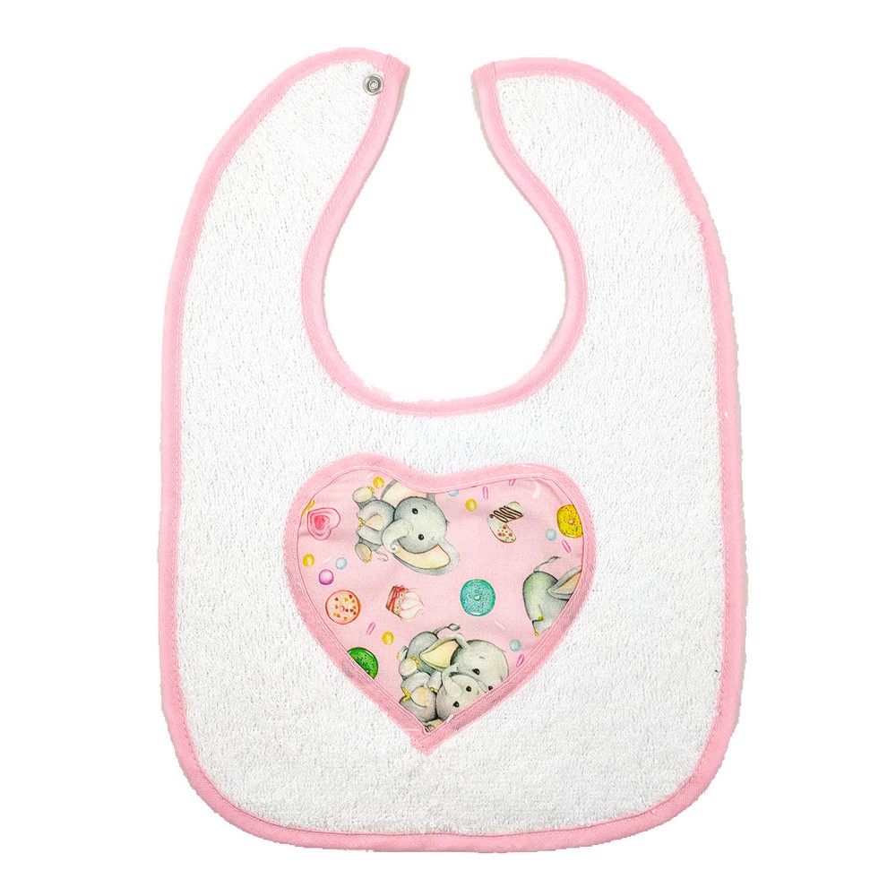 Bavaglino DORINA cm.25x35 in spugna con bottone e cuore applicato
