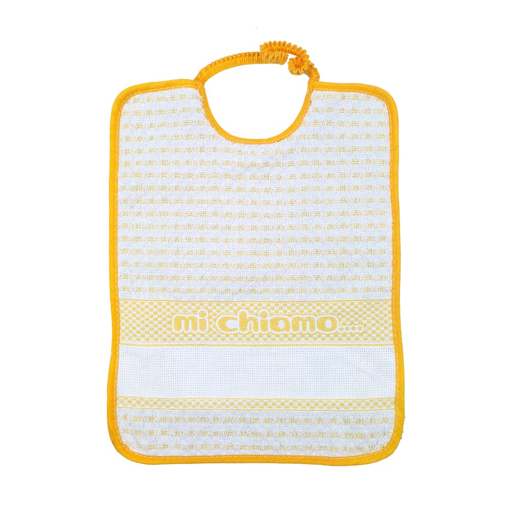 Bavetta MI CHIAMO cm. 24x30 con elastico e inserto da ricamare