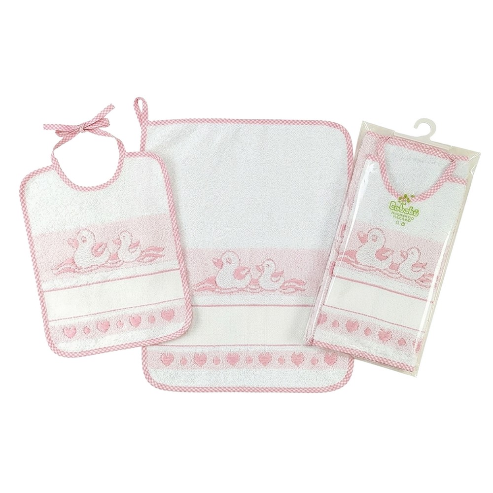 Completo 2 pz. PAPERA: bavaglino cm. 26x32 con elastico+salviettina