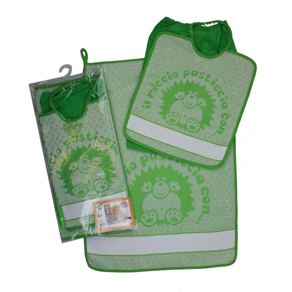 Completo 3 pz.SCRIVI TU:asciugamano+bavetta con elastico con banda per scrivere con il PENNARELLO+sacchetto