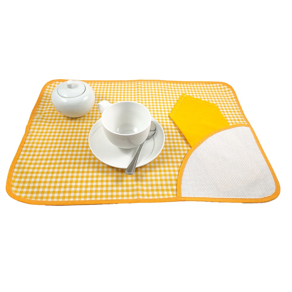 Set colazione RUBY: tovaglietta con tasca angolare in etamine + tovagliolo