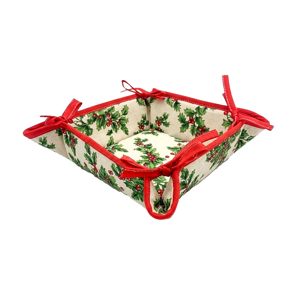 Portapane imbottito CHRISTMAS cm.20x20 con laccetti AGRIFOGLIO