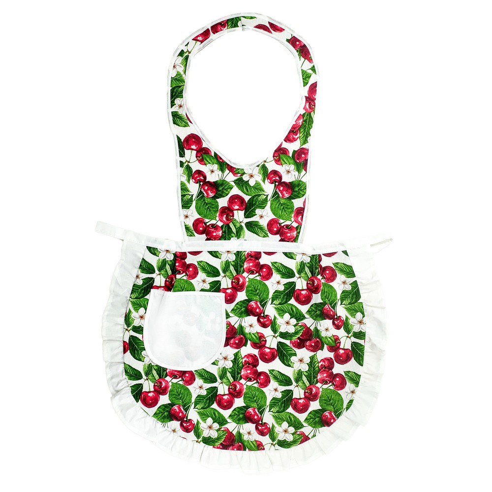 Grembiule con pettorina ANASTASIA fantasia CHERRY cm 60x94 con tasca e volant