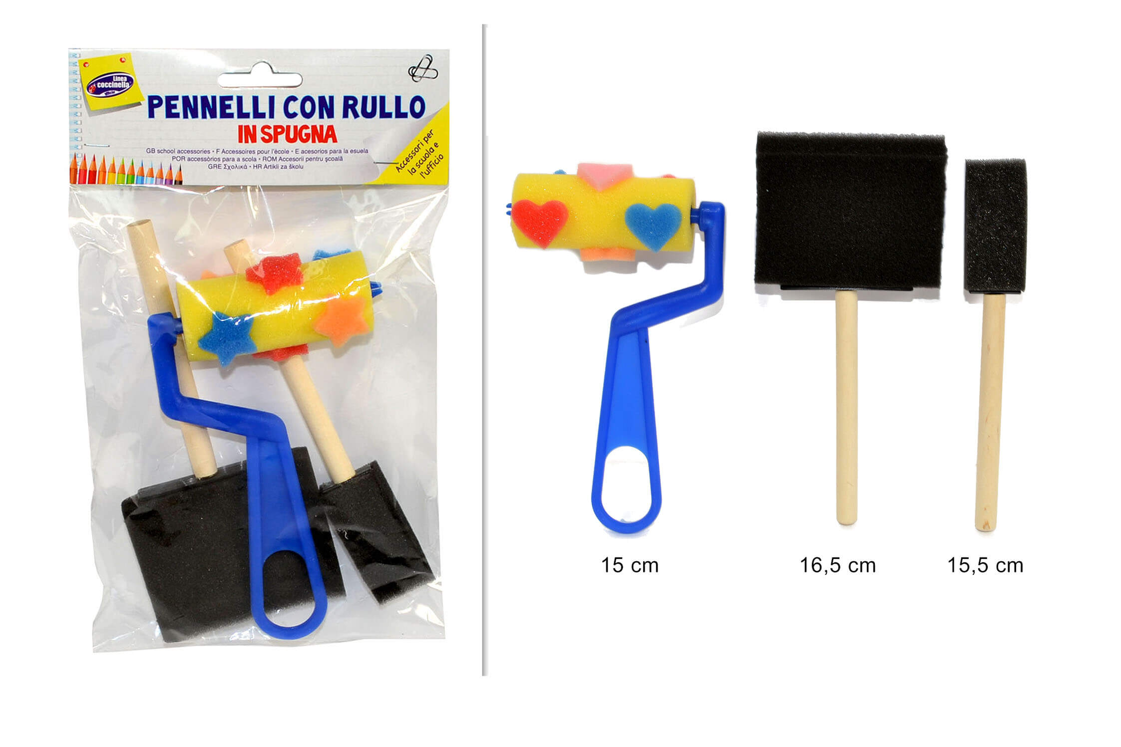 Set 3 pennelli con rullo spugna