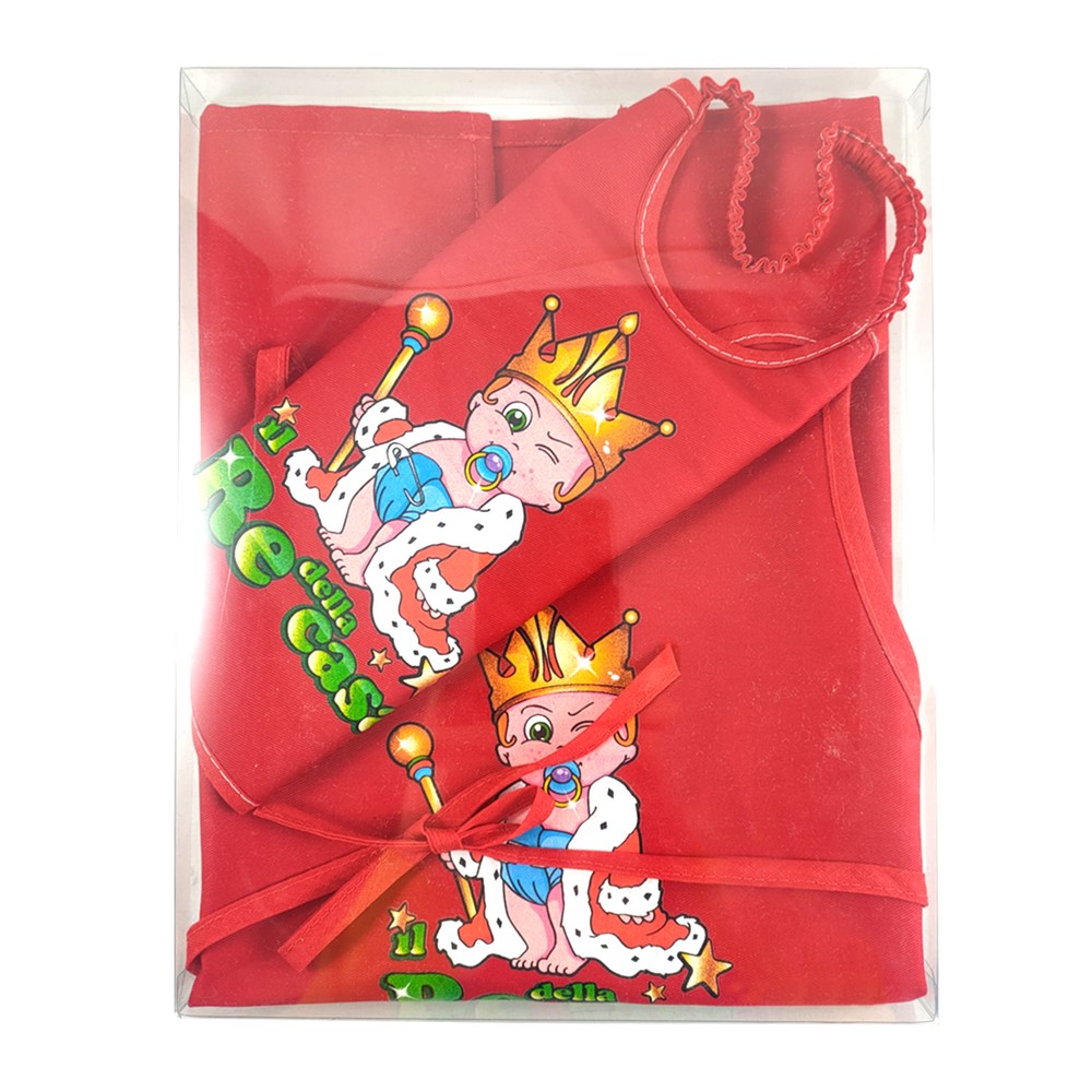 Bis SMILE :Grembiule bimbo da cucina cm.52x45+bavetta con elastico cm.22x26 - stampati con transfer frasi spiritose