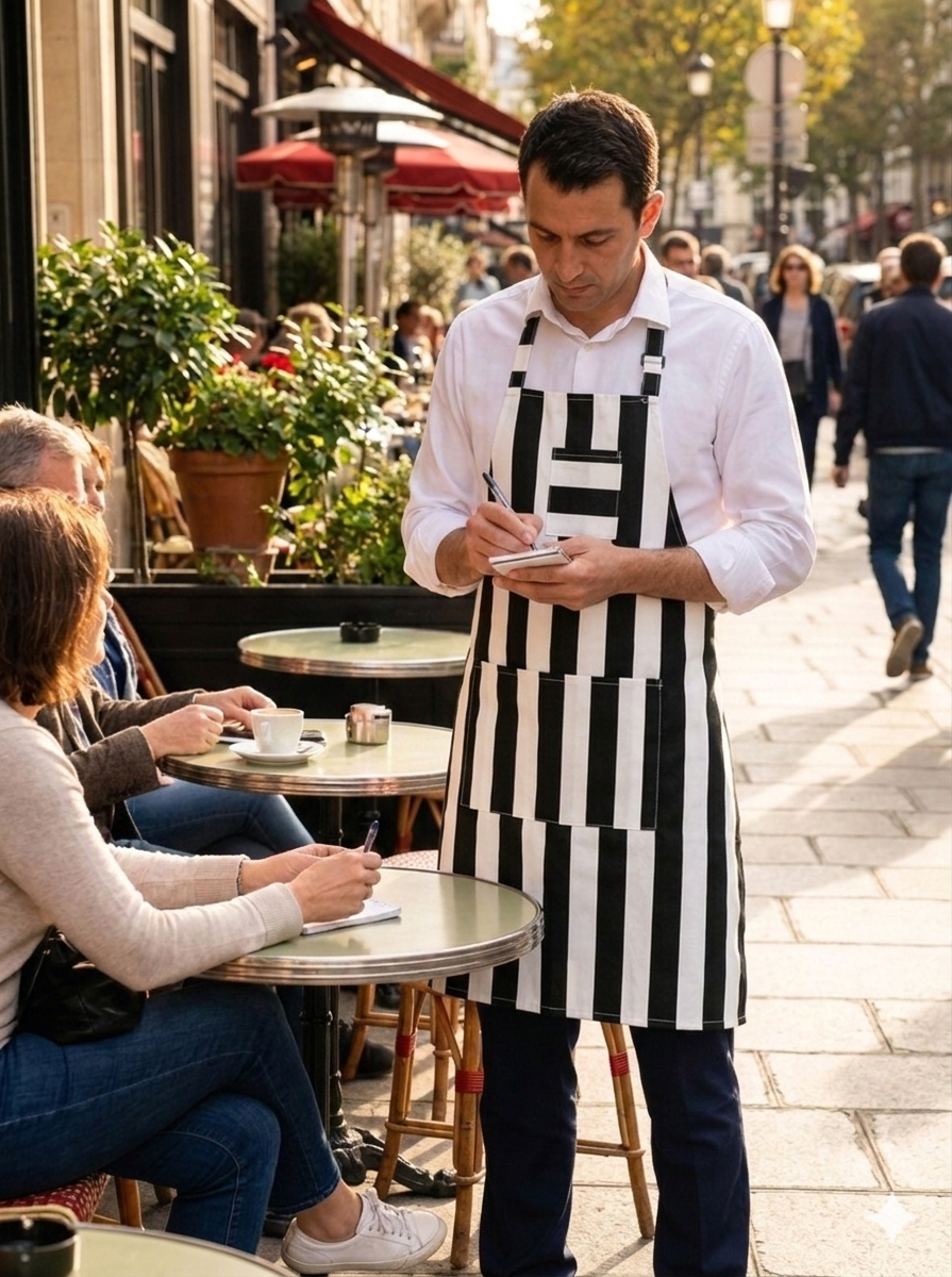 Grembiule con fibbia intero STRIPES con tascone centrale, taschino, allacciatura con fibbia