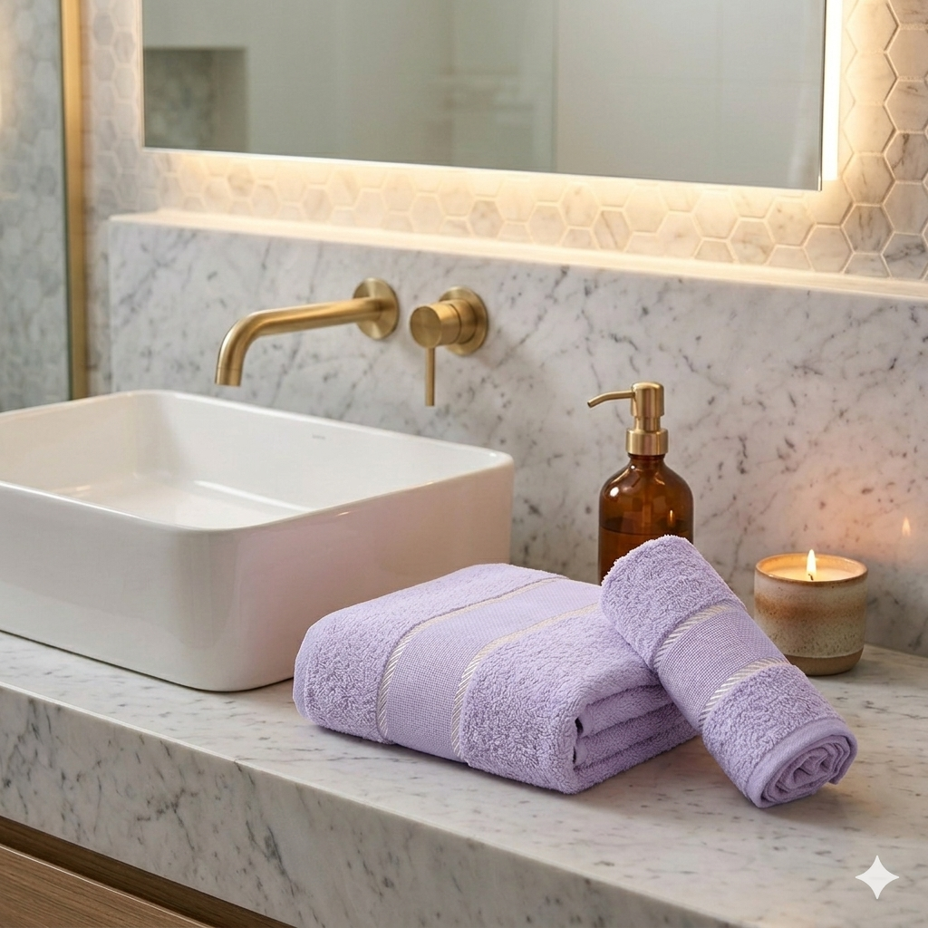 Coppietta spugna RICAMA TU:asciugamano+ospite con banda in etamine da ricamare