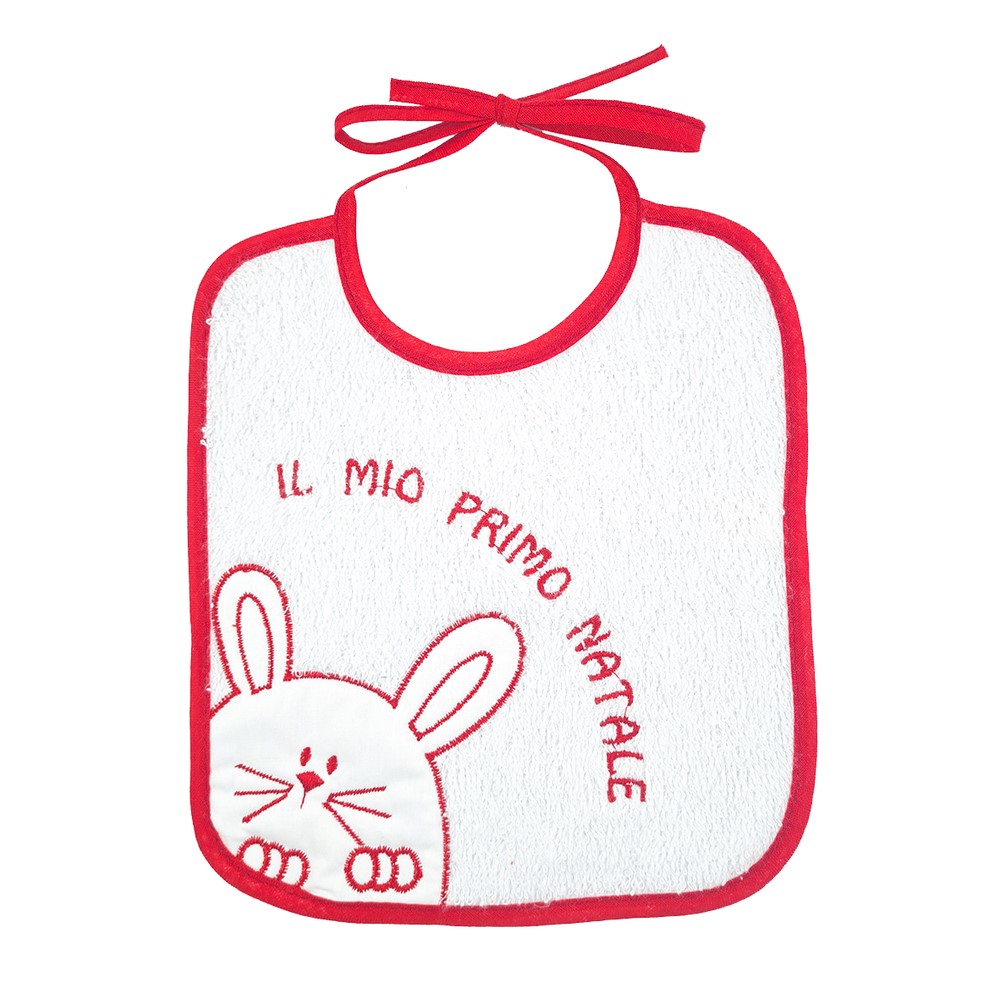 Bavetta TIPPETE CHRISTMAS cm.20x22 con lacci ricamata IL MIO PRIMO NATALE 