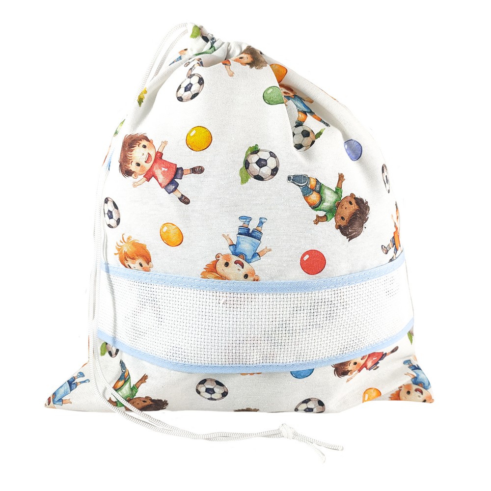 Sacchetto asilo SEBASTIAN cm.32x37 con banda in etamine da ricamare