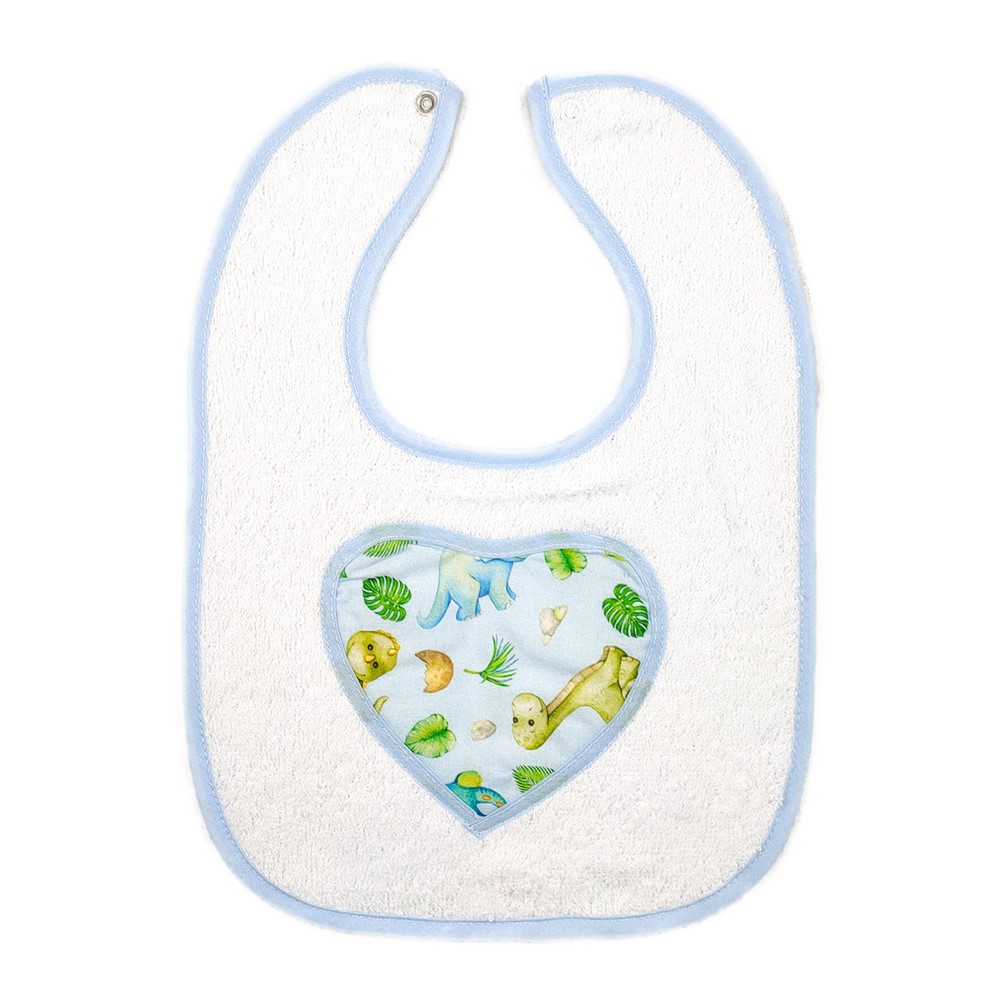 Bavaglino DORINA cm.25x35 in spugna con bottone e cuore applicato