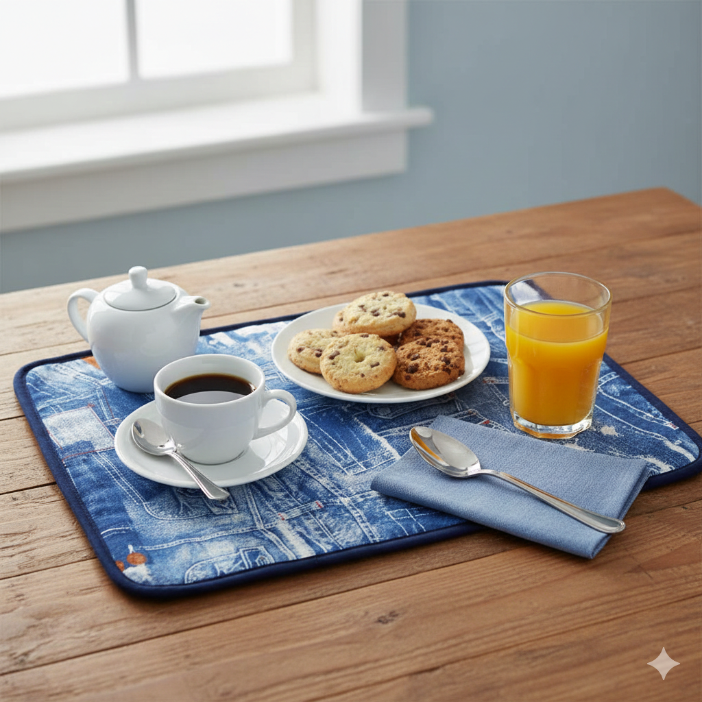 Set prima colazione JEANS: tovaglietta imbottita+tovagliolo