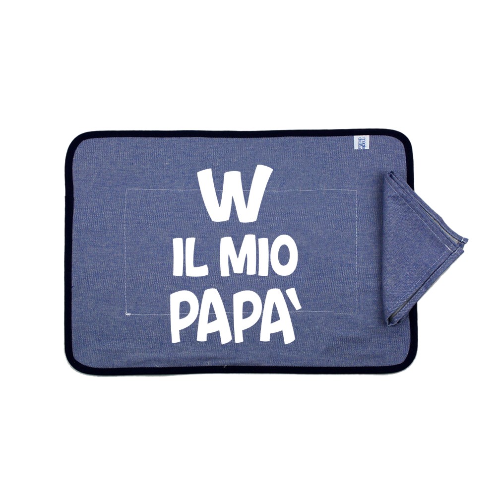 Set prima colazione JEANS: tovaglietta imbottita con TRANSFER spiritosi+tovagliolo