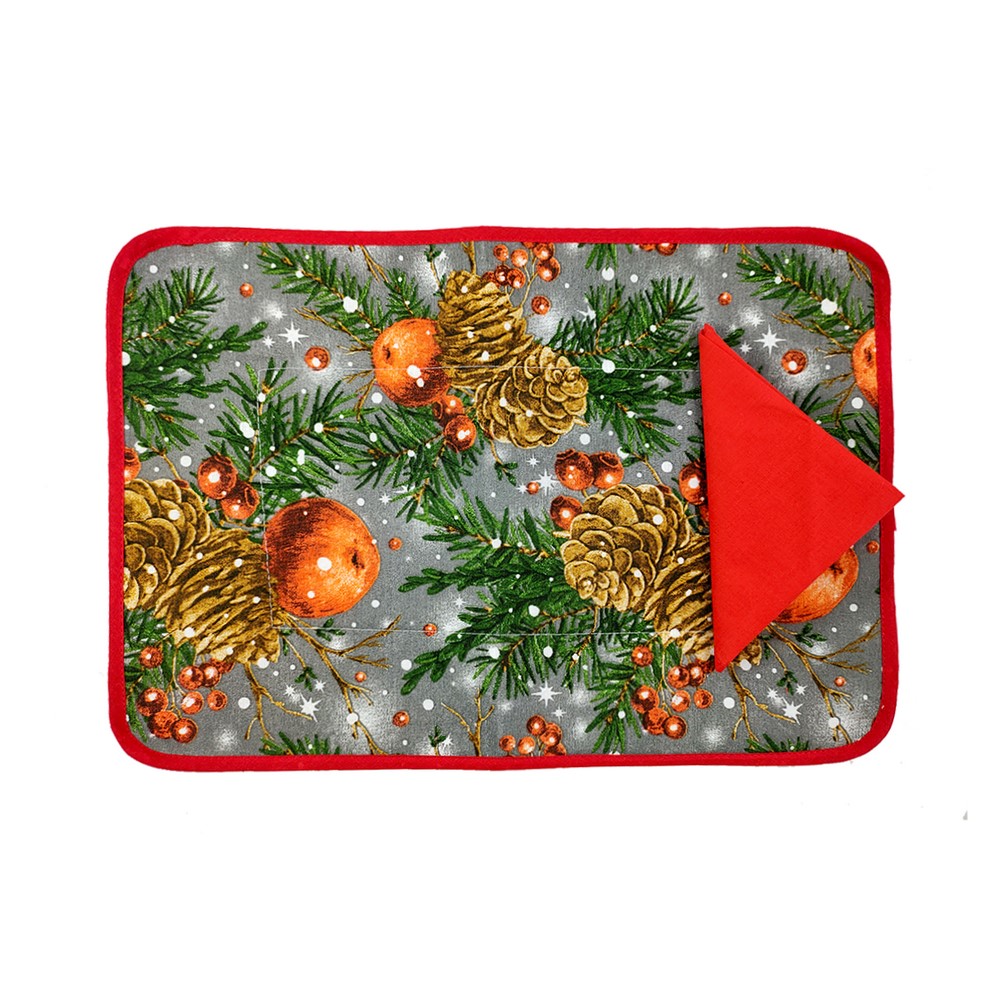 Set prima colazione CHRISTMAS PIGNE :tovaglietta imbottita cm. 35x50+tov.lo cm. 30x30