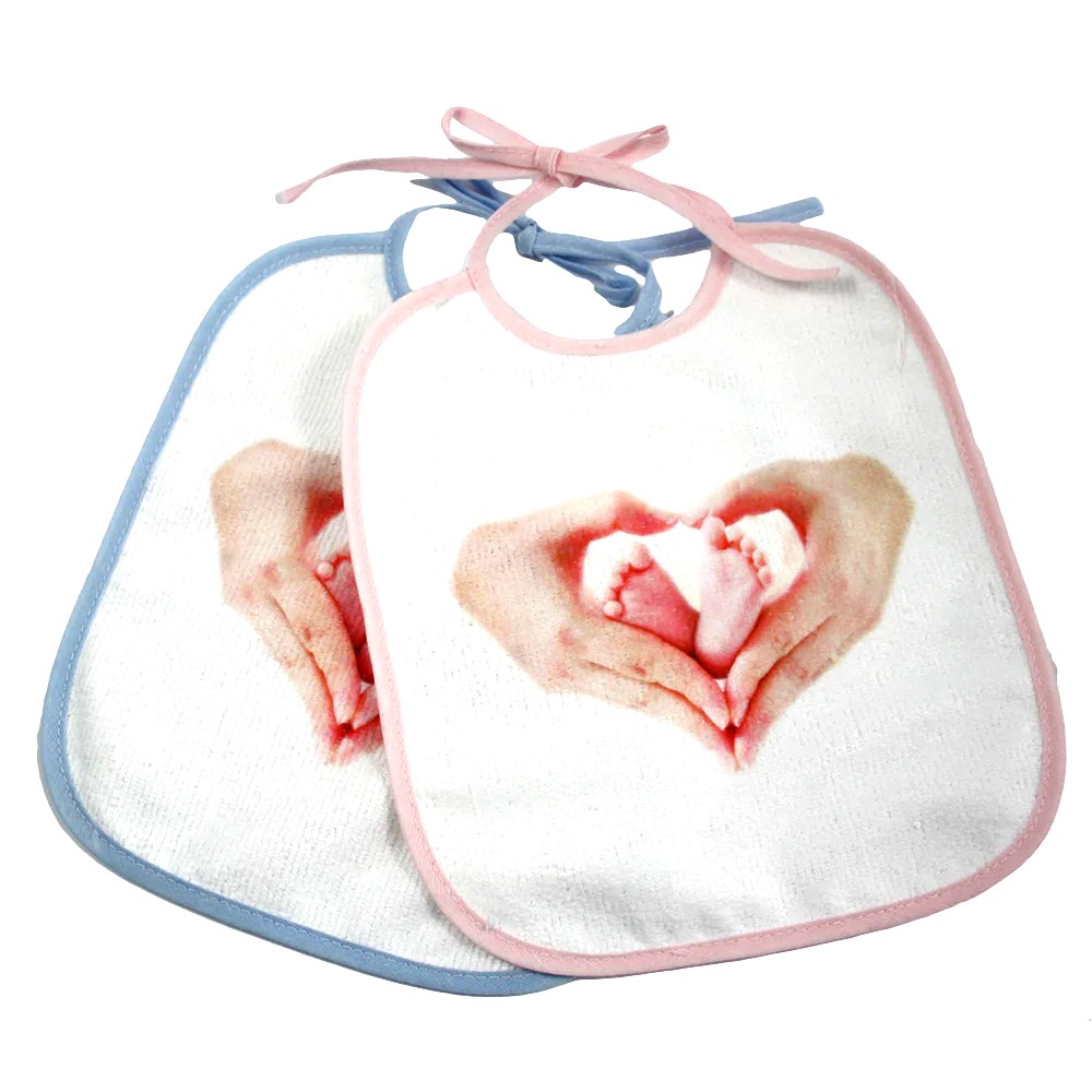 Confezione 2 bavaglini COCCOLOSO con laccetti cm.19x22 CON STAMPA FOTOGRAFICA