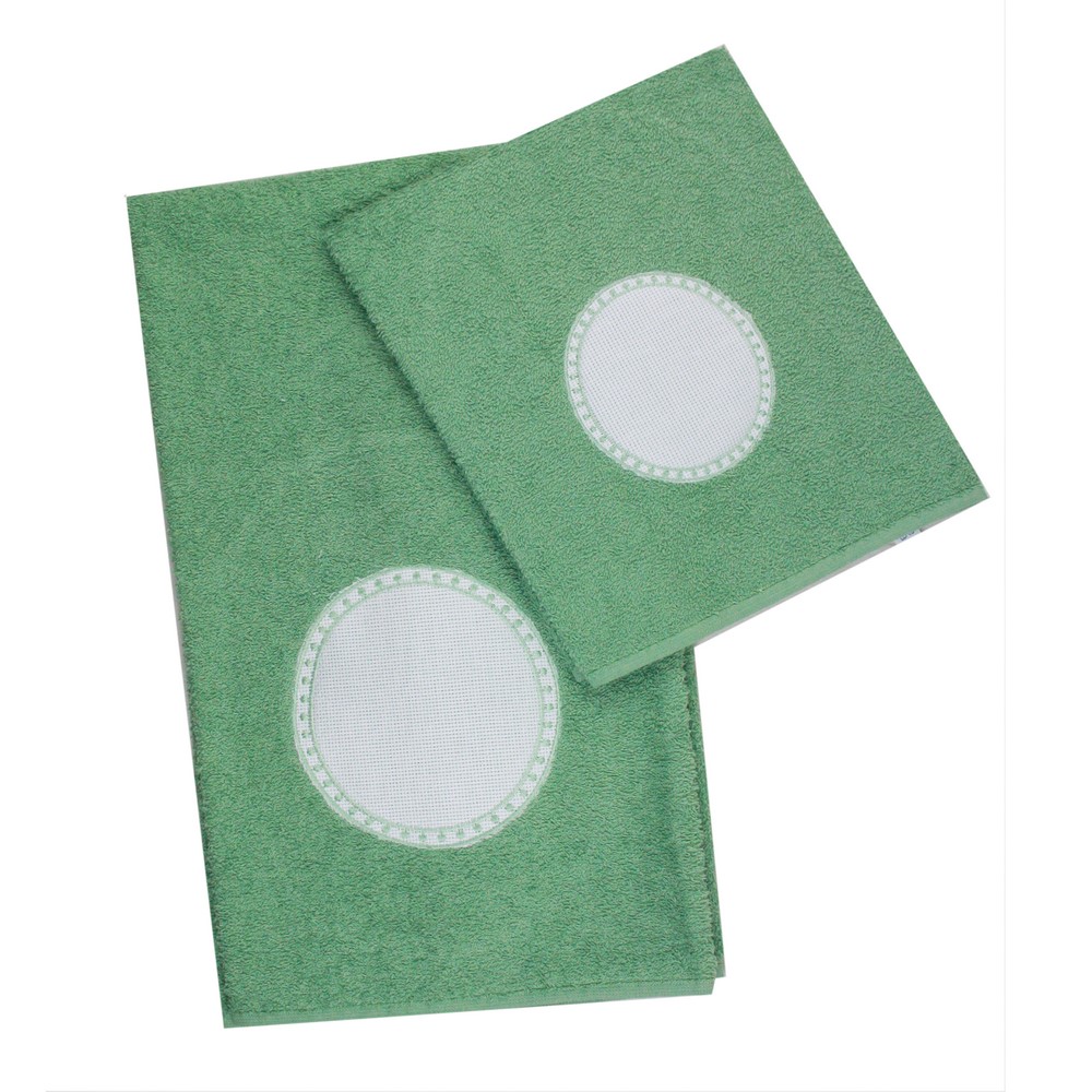 Coppietta HOBBY:asciugamano+ospite con oblo' in etamine da ricamare