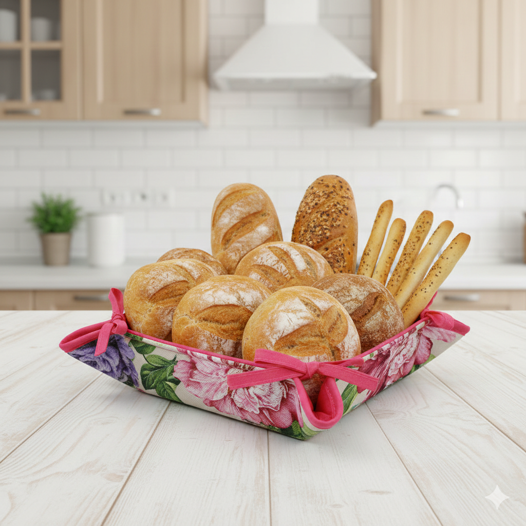 Portapane imbottito NATURA cm.20x20 con laccetti