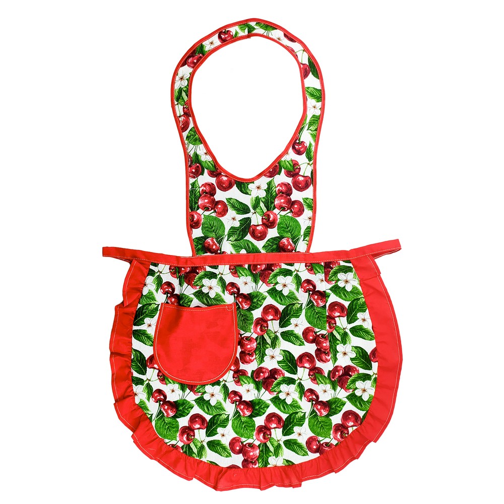Grembiule con pettorina ANASTASIA fantasia CHERRY cm 60x94 con tasca e volant