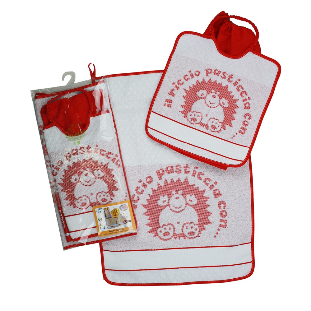 Completo 3 pz.SCRIVI TU:asciugamano+bavetta con elastico con banda per scrivere con il PENNARELLO+sacchetto