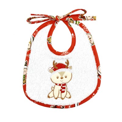 Bavaglino RUDOLPH cm.20x22 ricamato con laccetti